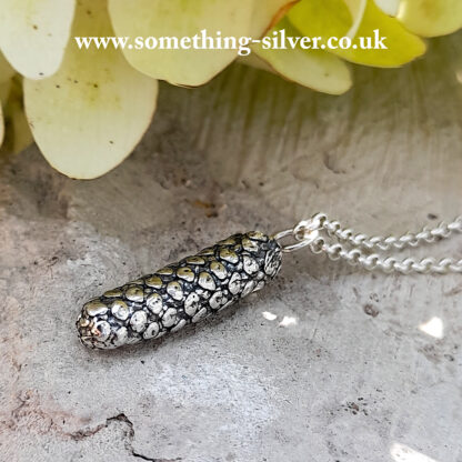 Sterling silver Alder flower pendant, on silver belcher chain.